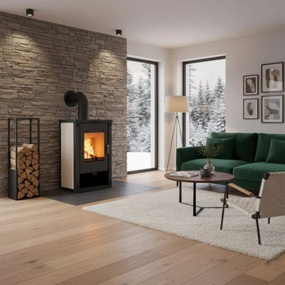 Brændeovn Helis 57x47x93 cm Beige Stål og Sten 11 kW
