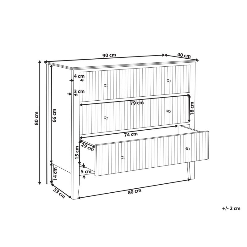 Komoda Assisi 3 Skuffer Hvid 90x40x80 cm