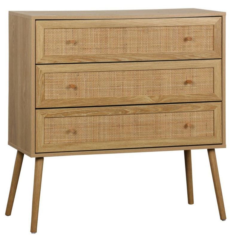 Kommode Ballo 3 Skuffer Rattan og Træ 90x39x79 cm Natur