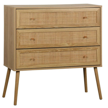 Kommode Ballo 3 Skuffer Rattan og Træ 90x39x79 cm Natur