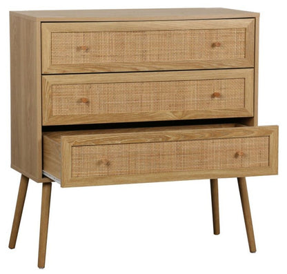 Kommode Ballo 3 Skuffer Rattan og Træ 90x39x79 cm Natur