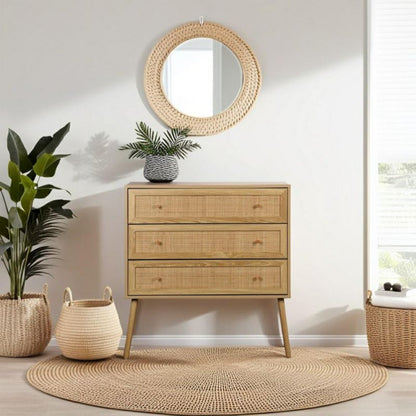 Kommode Ballo 3 Skuffer Rattan og Træ 90x39x79 cm Natur