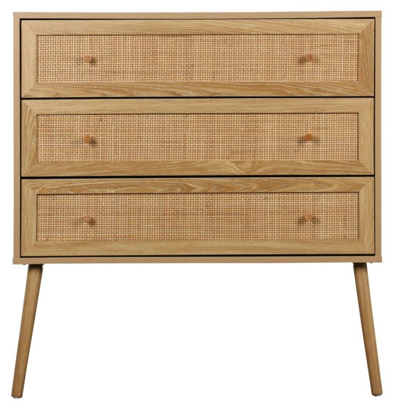 Kommode Ballo 3 Skuffer Rattan og Træ 90x39x79 cm Natur