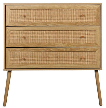 Kommode Ballo 3 Skuffer Rattan og Træ 90x39x79 cm Natur