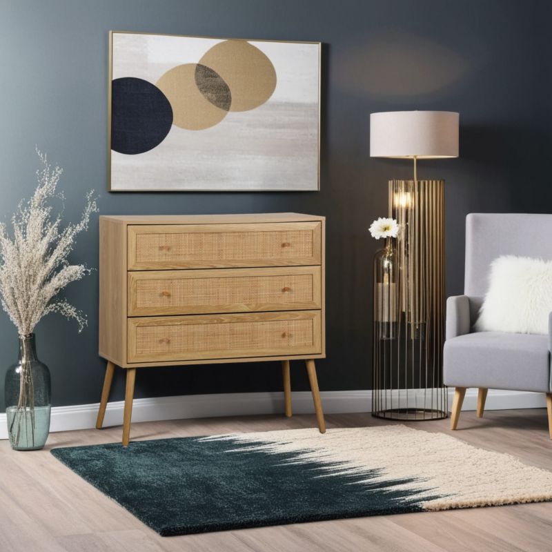 Kommode Ballo 3 Skuffer Rattan og Træ 90x39x79 cm Natur