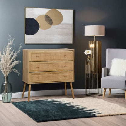 Kommode Ballo 3 Skuffer Rattan og Træ 90x39x79 cm Natur