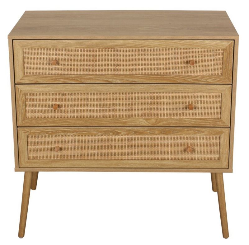 Kommode Ballo 3 Skuffer Rattan og Træ 90x39x79 cm Natur