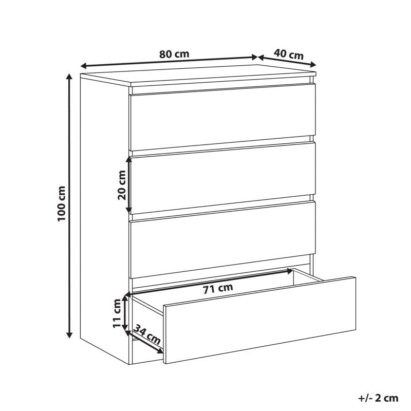 Komoda Winnipeg 4 Skuffer Hvid 80x40x100 cm