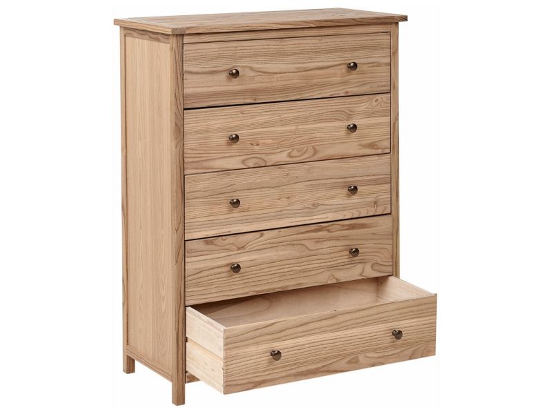 Kommode Salton 5 Skuffer Sassafras Træ Brun 85x39x111 cm