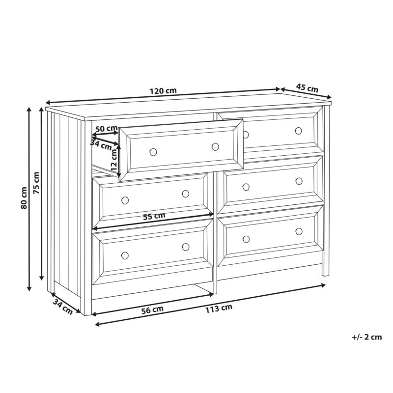 Kommode 6 Skuffer Hazelvale Hvid 120x45x80 cm