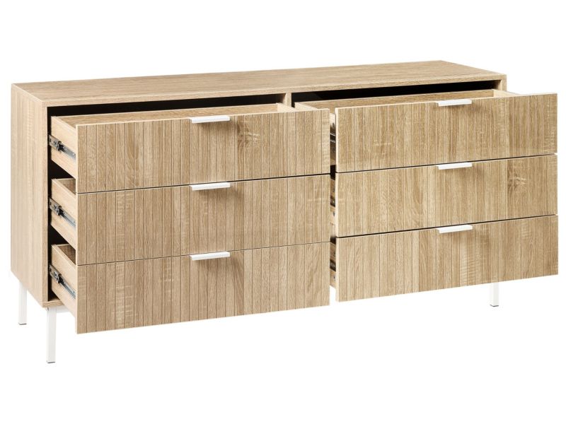 Kommode Royalla 6 Skuffer Lys Brun 140x40x68 cm