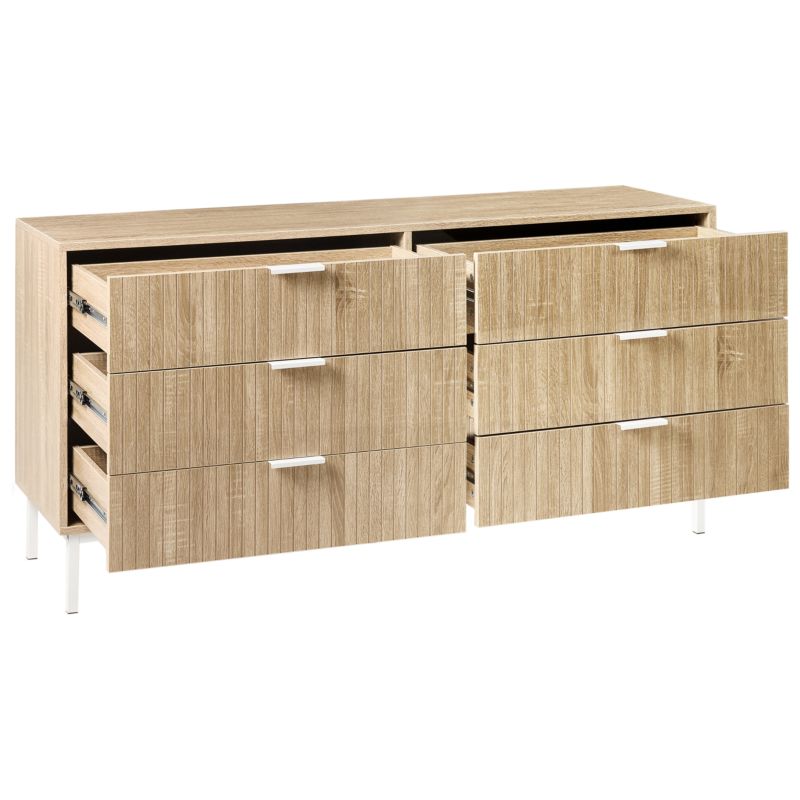 Kommode Royalla 6 Skuffer Lys Brun 140x40x68 cm