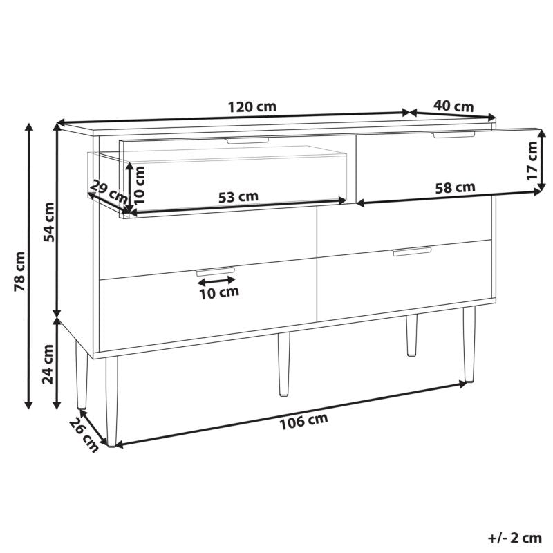 Kommode Soho 6 Skuffer Hvid 120x40x78 cm