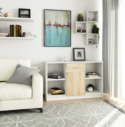 Kommode Akord B17 Hvid 120 cm 1 dør 1 skuffe i mat egefarve Sonoma med 6 hylder 120x40x77 cm 1 stk.