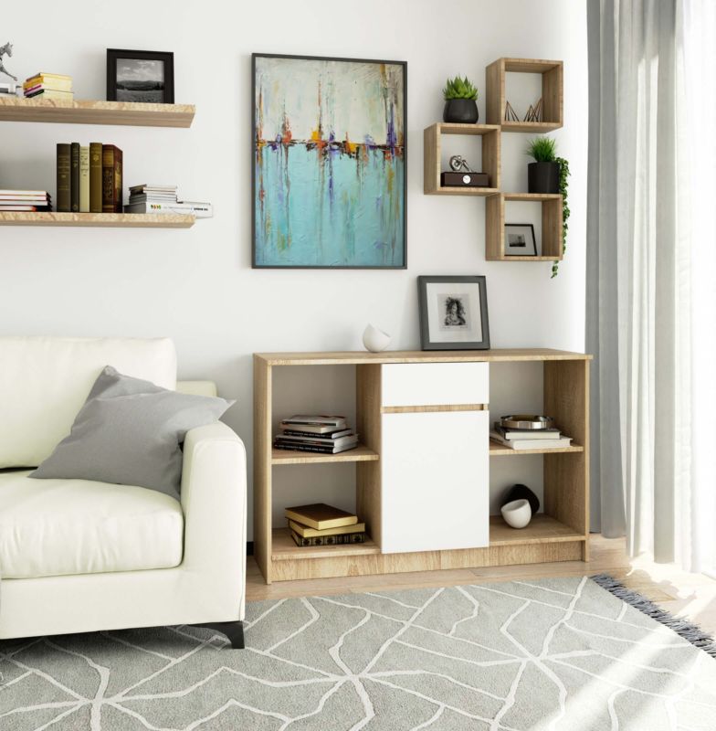 Kommode Akord B17 Eg Sonoma 120 cm 1 dør 1 skuffe hvid mat 6 hylder 120x40x77 cm 1 stk.