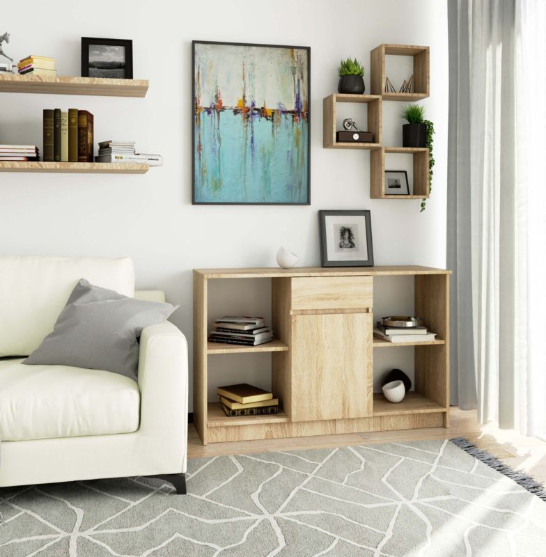 Kommode Akord B17 Eg Sonoma 120 cm 1 dør 1 skuffe farve Eg Sonoma mat 6 hylder 120x40x77 cm 1 stk.