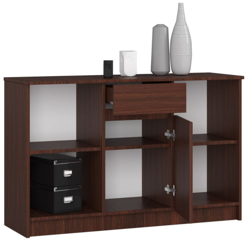 Kommode Akord B17 Wenge 120 cm 1 dør 1 skuffe mat Wenge farve 6 hylder 120x40x77 cm 1 stk.