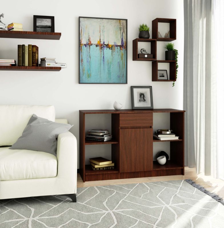 Kommode Akord B17 Wenge 120 cm 1 dør 1 skuffe mat Wenge farve 6 hylder 120x40x77 cm 1 stk.