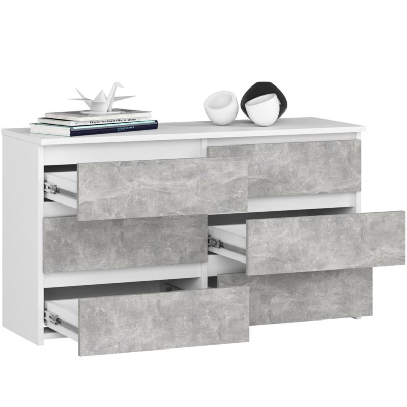 Akord CL100 kommode hvid 100 cm 6 skuffer beton mat 100x35x57 cm 1 stk.