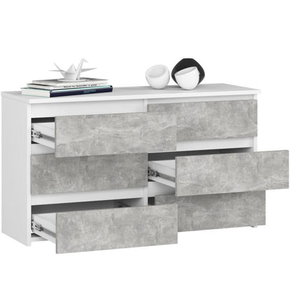 Akord CL100 kommode hvid 100 cm 6 skuffer beton mat 100x35x57 cm 1 stk.