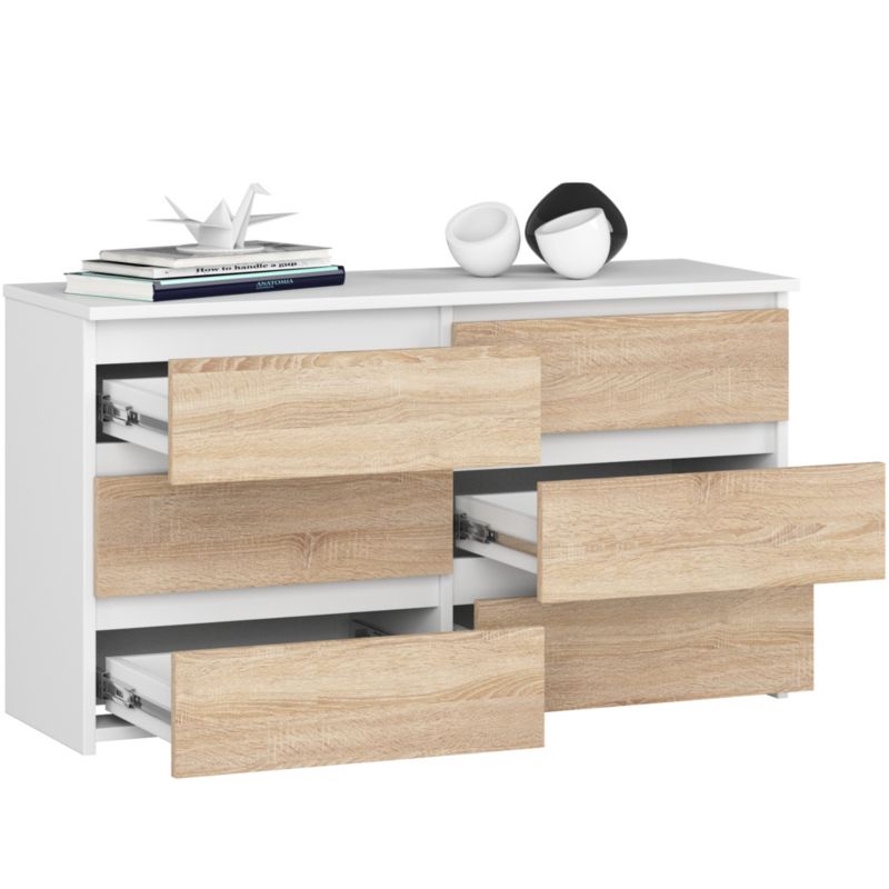 Akord CL100 kommode hvid 100 cm med 6 skuffer, mat sonoma eg, 100x35x57 cm, 1 stk.