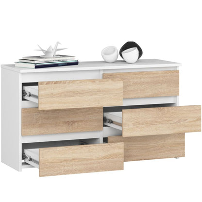 Akord CL100 kommode hvid 100 cm med 6 skuffer, mat sonoma eg, 100x35x57 cm, 1 stk.