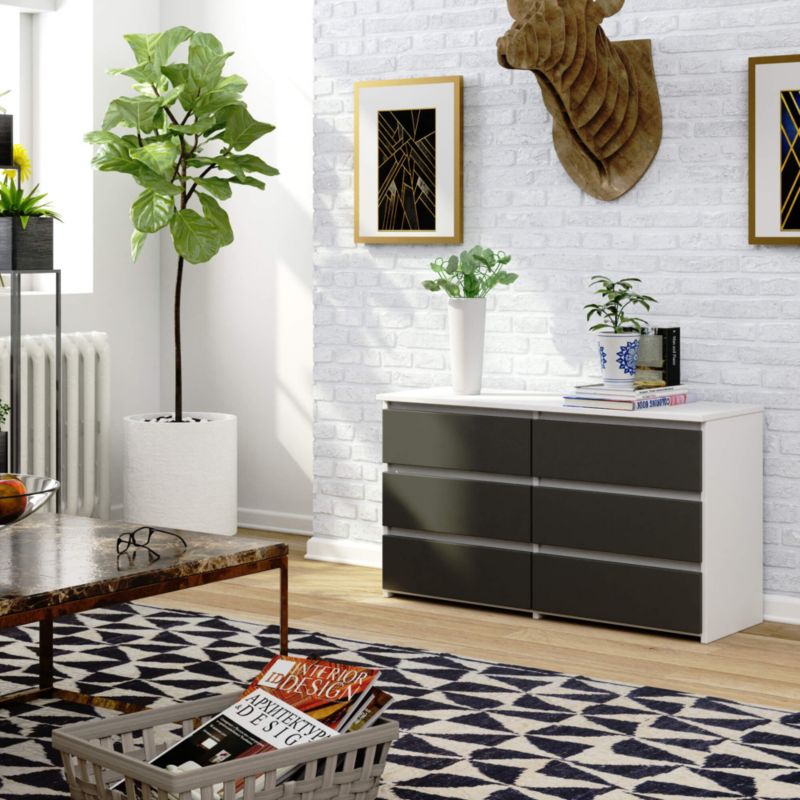 Akord CL100 kommode hvid 100 cm med 6 skuffer, mat grafitgrå, 100x35x57 cm, 1 stk.