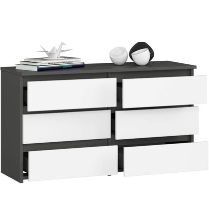 Akord CL100 kommode grafitgrå 100 cm med 6 skuffer, hvid mat, 100x35x57 cm, 1 stk.