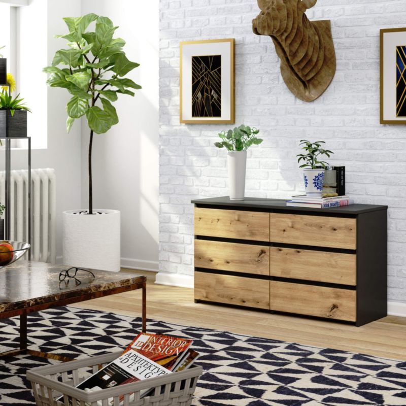 Kommode Akord CL100 Grafitgrå 100 cm med 6 skuffer, farve Artisan Eg mat, 100x35x57 cm, 1 stk.