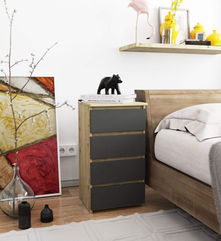 Kommode Akord CL4 Eg Artisan 40 cm 4 skuffer mat grafitgrå 40x35x74 cm 1 stk.