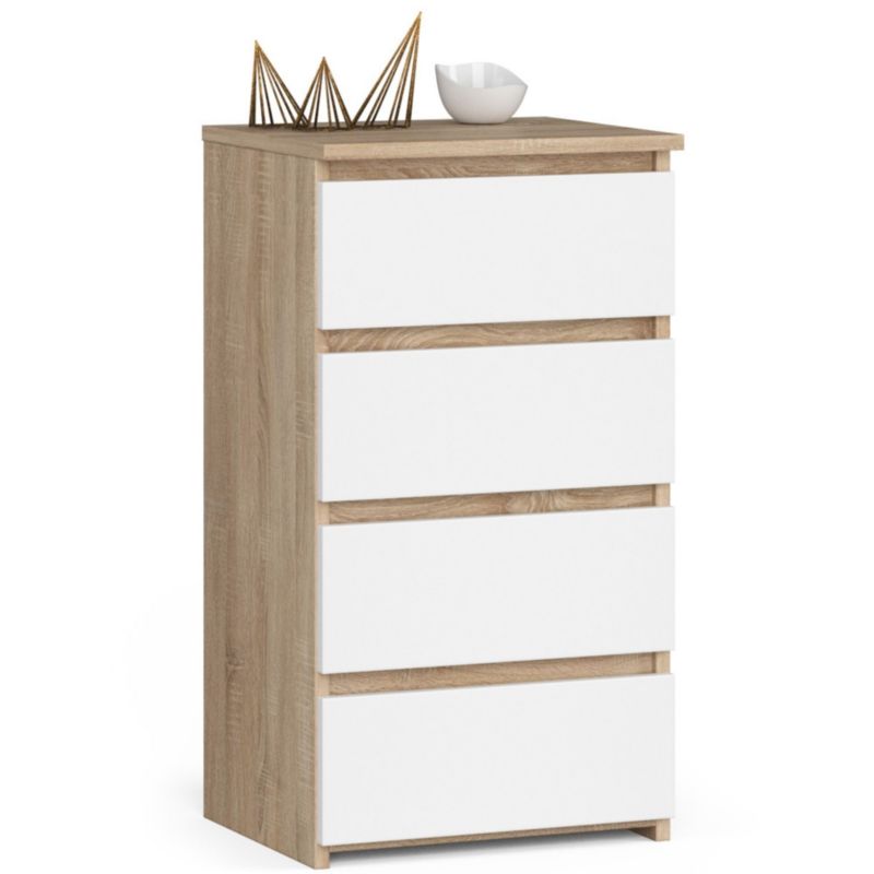 Komoda CL4 Eg Sonoma 40 cm 4 skuffer Hvid Mat 40x35x74 cm