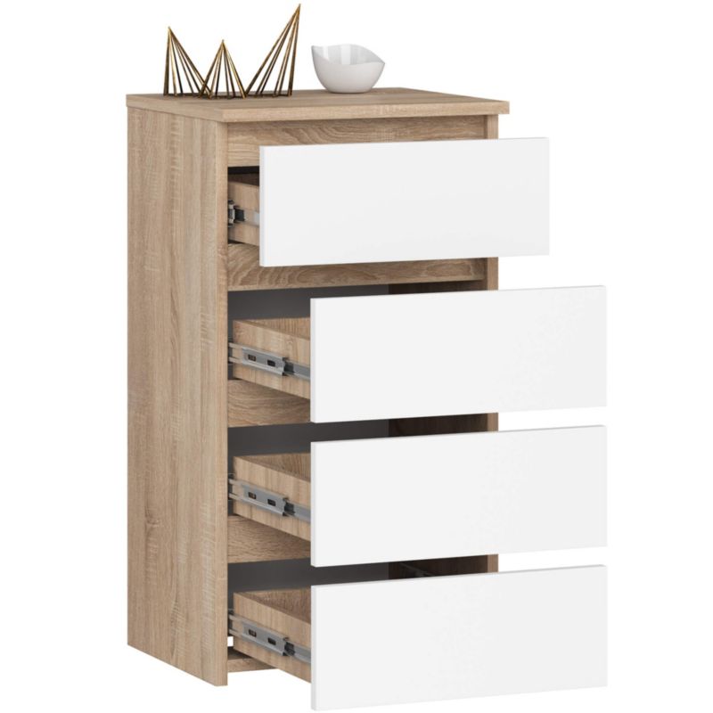Komoda CL4 Eg Sonoma 40 cm 4 skuffer Hvid Mat 40x35x74 cm