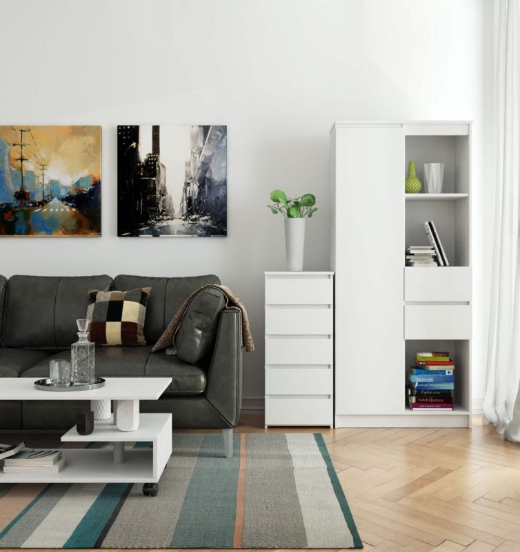 Kommode CL5 40 cm Hvid Mat 5 Skuffer 40x35x92 cm