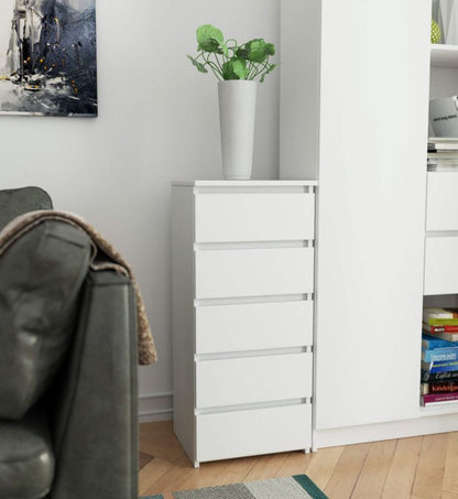 Kommode CL5 40 cm Hvid Mat 5 Skuffer 40x35x92 cm