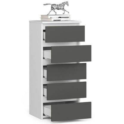 Kommode Akord CL5 hvid 40 cm med 5 skuffer, front i mat grafitgrå, 40x35x92 cm, 1 stk.
