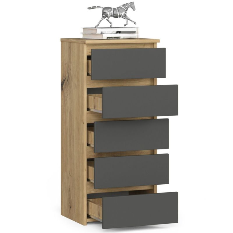 Kommode Akord CL5 Artisan Eg 40 cm 5 skuffer mat grafitgrå 40x35x92 cm 1 stk.