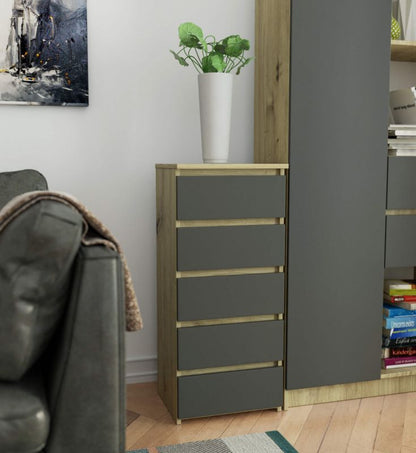 Kommode Akord CL5 Artisan Eg 40 cm 5 skuffer mat grafitgrå 40x35x92 cm 1 stk.