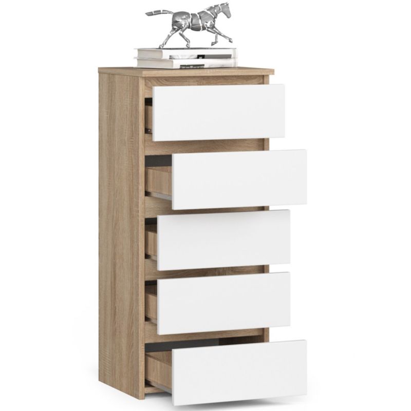 Kommode Akord CL5 Eg Sonoma 40 cm 5 skuffer med mat-hvide fronter 40x35x92 cm 1 stk.
