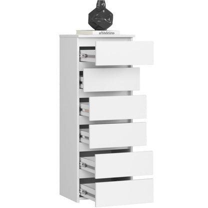 Kommode CL6 40 cm Hvid Mat 6 Skuffer 40x35x109 cm