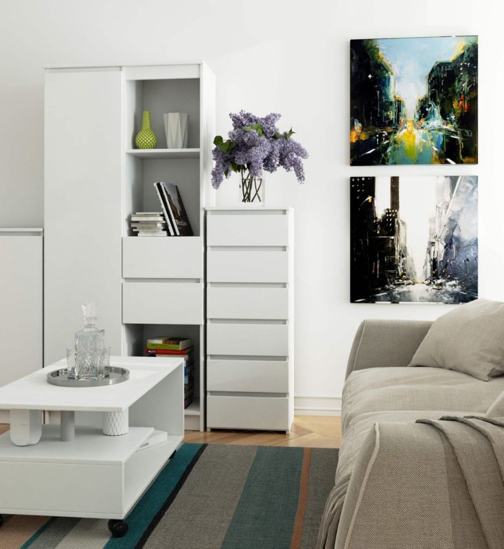 Kommode CL6 40 cm Hvid Mat 6 Skuffer 40x35x109 cm