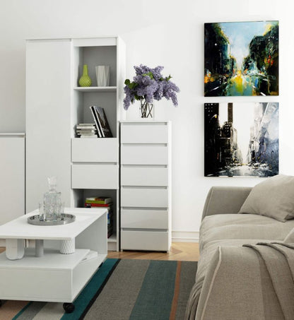 Kommode CL6 40 cm Hvid Mat 6 Skuffer 40x35x109 cm