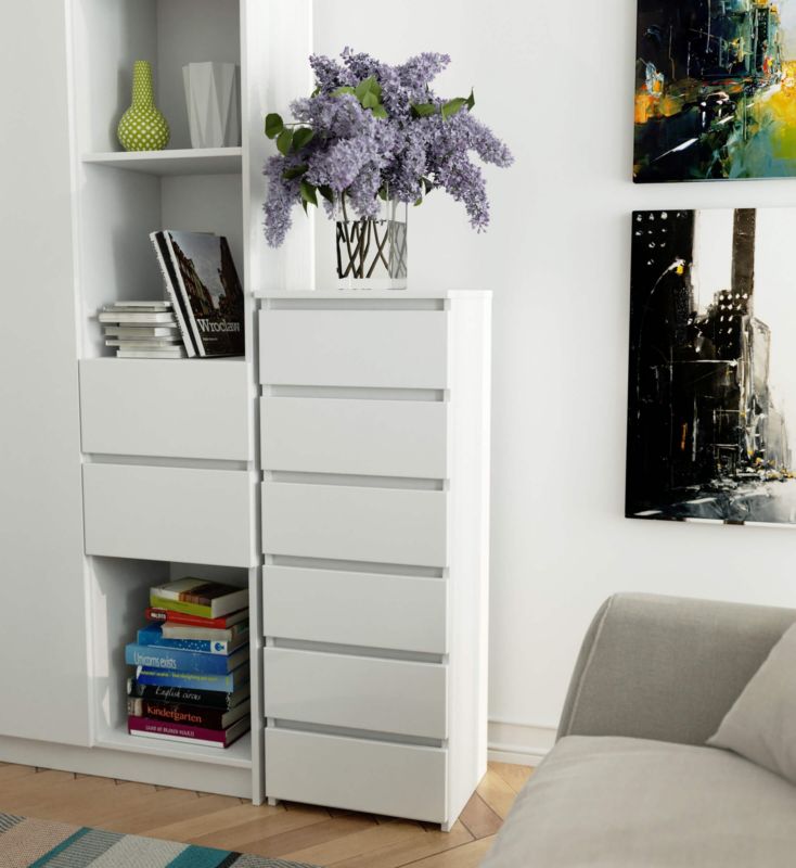 Kommode CL6 40 cm Hvid Mat 6 Skuffer 40x35x109 cm