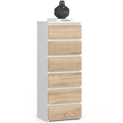 Kommode Akord CL6 hvid 40 cm med 6 skuffer, fronter i mat Sonoma-eg, 40x35x109 cm, 1 stk.
