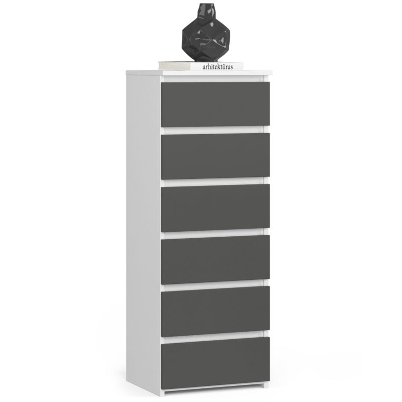 Akord CL6 kommode hvid 40 cm med 6 skuffer, front i mat grafitgrå, 40x35x109 cm, 1 stk.