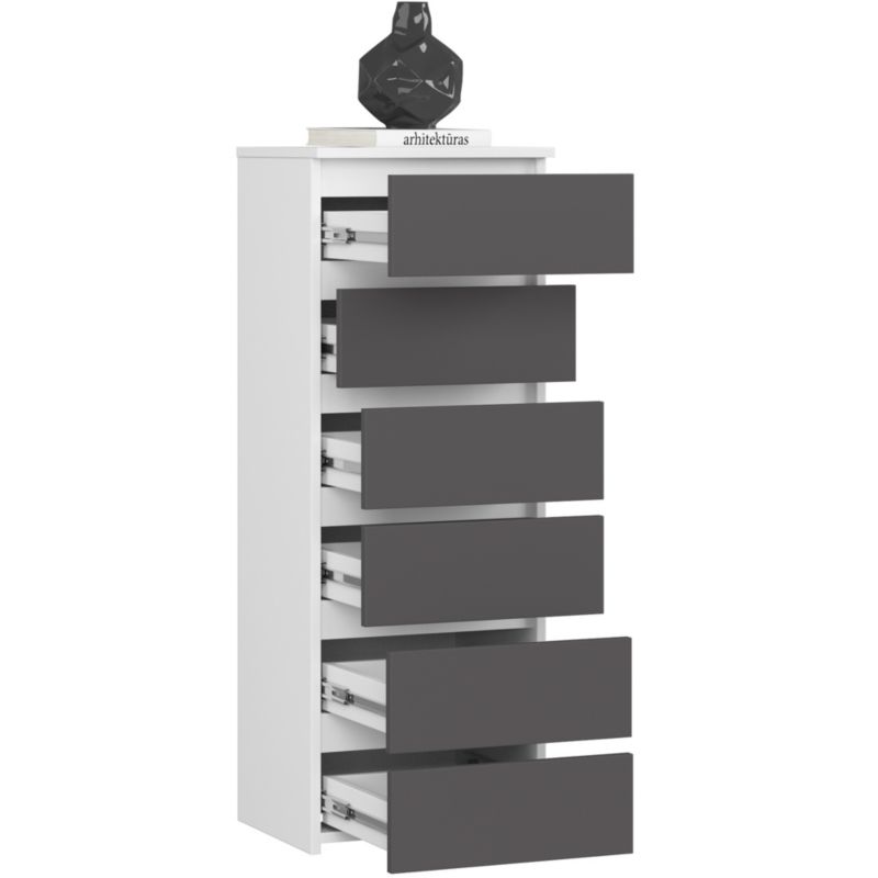 Akord CL6 kommode hvid 40 cm med 6 skuffer, front i mat grafitgrå, 40x35x109 cm, 1 stk.