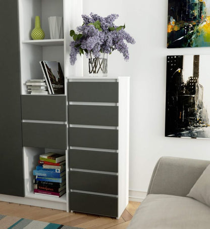 Akord CL6 kommode hvid 40 cm med 6 skuffer, front i mat grafitgrå, 40x35x109 cm, 1 stk.