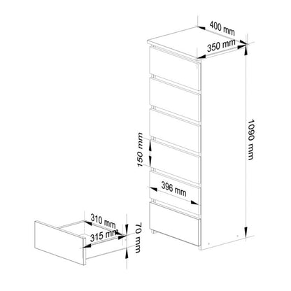 Komoda Akord CL6 40 cm 6 skuffer Egetræ Artisan Mat