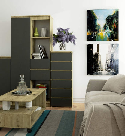 Kommode Akord CL6 Eg Artisan 40 cm 6 skuffer mat grafitgrå 40x35x109 cm 1 stk.