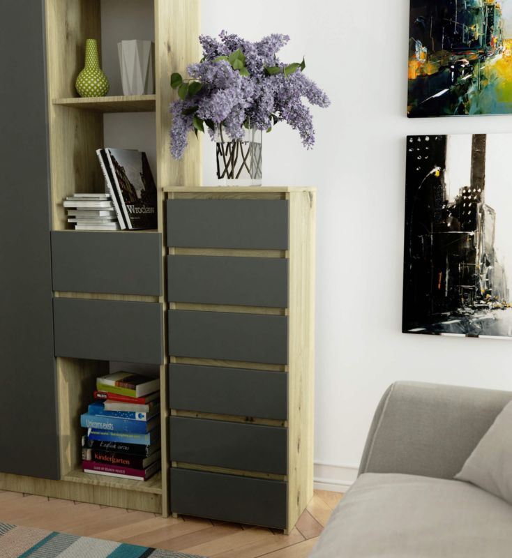 Kommode Akord CL6 Eg Artisan 40 cm 6 skuffer mat grafitgrå 40x35x109 cm 1 stk.