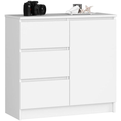 Komoda Jerry 80 cm Hvid Mat 1 Låge 3 Skuffer 2 Hylder